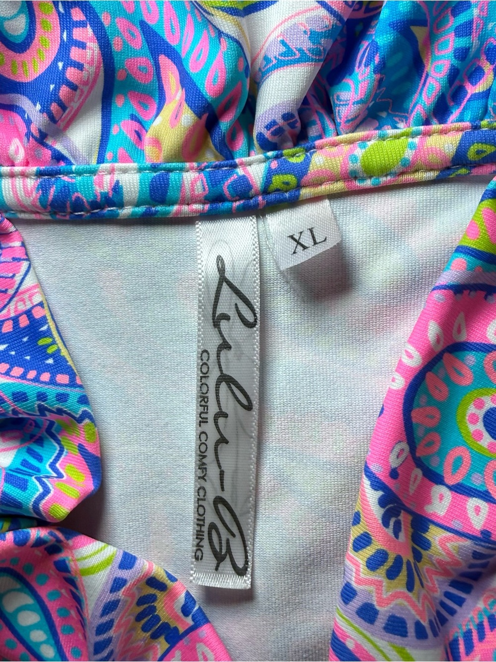 Lulu-B 3/4 Sleeve V Neck Ruffle Top Womens Size XL Vibrant Paisley UPF 50 Pink - Picture 2 of 8